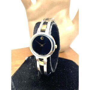 Movado Women's Watch 0606893 Amorosa Black Dial Swiss Quartz Two Tone Steel 24mm